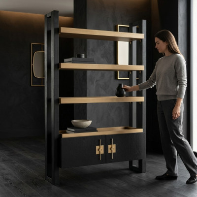 Ontwerp kast met planken - houten kast Zwart Goud Houten kast