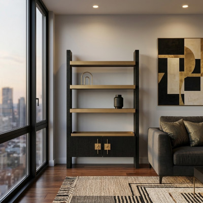 Ontwerp kast met planken - houten kast Zwart Goud Houten kast