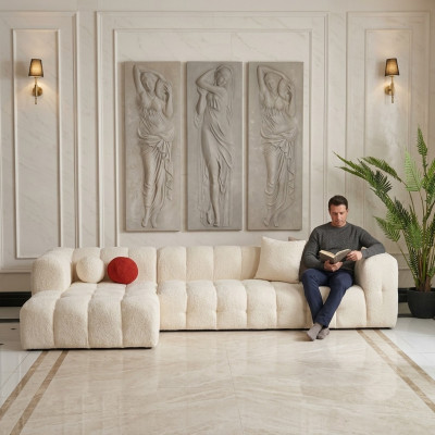 Hoekbank Stoffen Bank Gestoffeerde Bank Moderne Luxe Bank Relax Wit Bankstellen