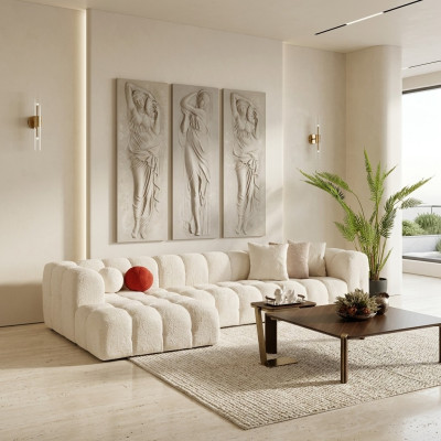 Hoekbank Stoffen Bank Gestoffeerde Bank Moderne Luxe Bank Relax Wit Bankstellen