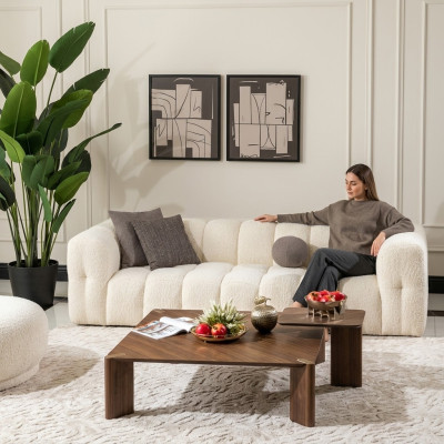 Bank Luxe Driezitsbank 3-Zits Stoffen Bank Gestoffeerde Bank Stof Wit