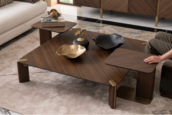 Groep 3-delige salontafel bijzettafels koffietafel Bruin Hout Set Tafel