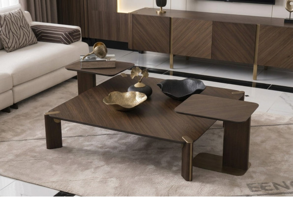 Groep 3-delige salontafel bijzettafels koffietafel Bruin Hout Set Tafel