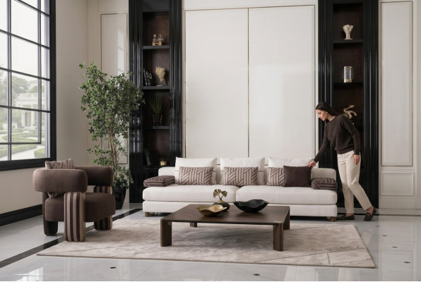 Volledige bankstel bank fauteuil bruin stoffen bank salontafel