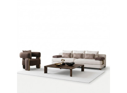 Volledige bankstel bank fauteuil bruin stoffen bank salontafel