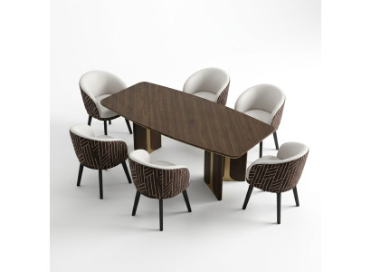 Eetkamer groep Eethoek Eetkamer Eettafel Stoelen Set 7-delig Bruin Hout Groep