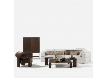 Woonkamerset hoekbank stoffen bank fauteuil salontafel set 6-delig bruin