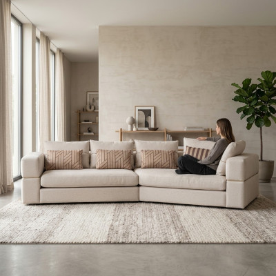 Hoekbank Stoffenbank Gestoffeerde bank Beige Banken Modern Woonkamer Ontwerp