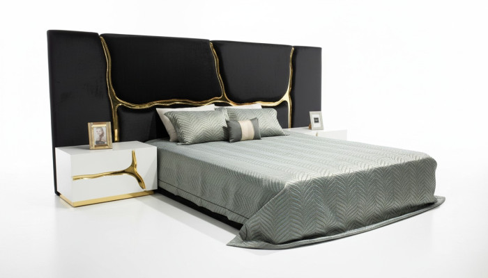 Slaapkamer set Tweepersoonsbed Luxe Bed Nachtkastjes Modern Zwart