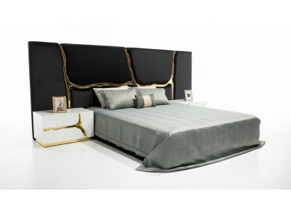 Slaapkamer set Tweepersoonsbed Luxe Bed Nachtkastjes Modern Zwart