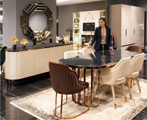Eetgroep Eethoek Eettafel Stoelen Beige Set 9dlg Luxe Houten Eetkamer
