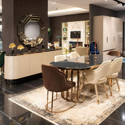 Eetgroep Eethoek Eettafel Stoelen Beige Set 9dlg Luxe Houten Eetkamer