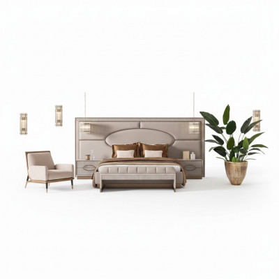 Luxe slaapkamer set met tweepersoonsbed en nachtkastjes 5-delig Beige Zitje