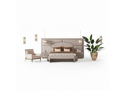 Luxe slaapkamer set met tweepersoonsbed en nachtkastjes 5-delig Beige Zitje