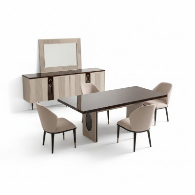 Eethoek Eetkamer Eetgroep Luxe Eettafel Stoelen Beige Hout Set 7-delig