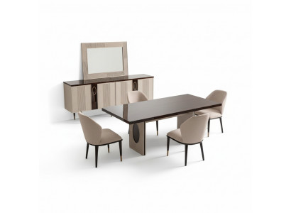 Eethoek Eetkamer Eetgroep Luxe Eettafel Stoelen Beige Hout Set 7-delig