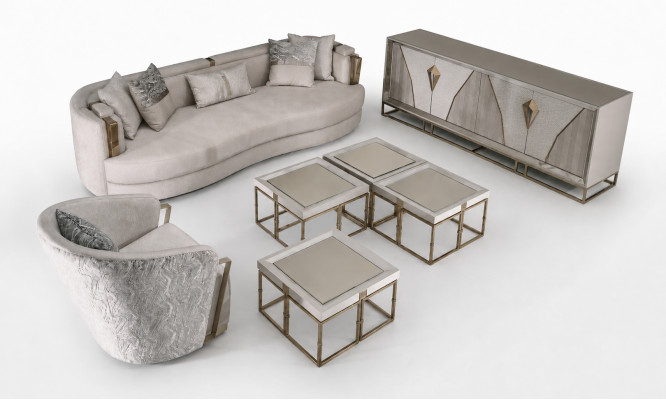 Woonkamer groep bankstellen stoffen bank fauteuil salontafel set 6-delig grijs
