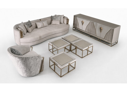 Woonkamer groep bankstellen stoffen bank fauteuil salontafel set 6-delig grijs