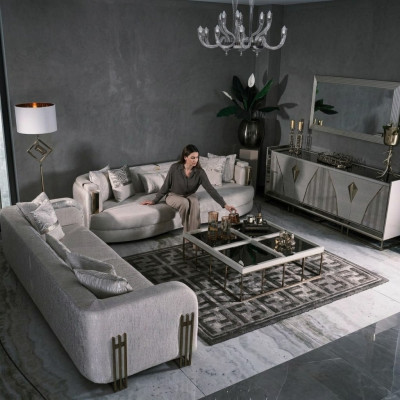 Complete bankstelsel Driezits stoffen bankstel set 8-delig Woonkamer Groot