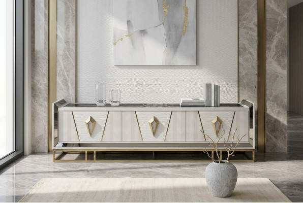 Sideboard RTV Lowboard TV Stand Hout Grijs Woonkamer Tafel Modern