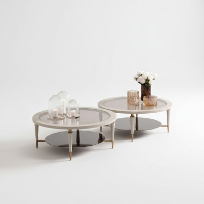 Groep salontafels bijzettafels set 2-delig koffietafels beige hout