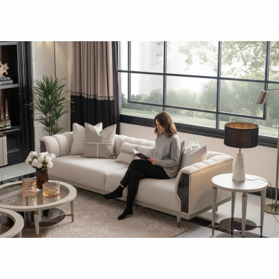 Driepersoons bankstel 3-zits salontafels Beige stoffen bankstel set van 3 stuks