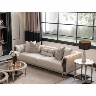 Driepersoons bankstel 3-zits salontafels Beige stoffen bankstel set van 3 stuks