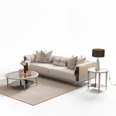 Driepersoons bankstel 3-zits salontafels Beige stoffen bankstel set van 3 stuks