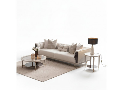 Driepersoons bankstel 3-zits salontafels Beige stoffen bankstel set van 3 stuks