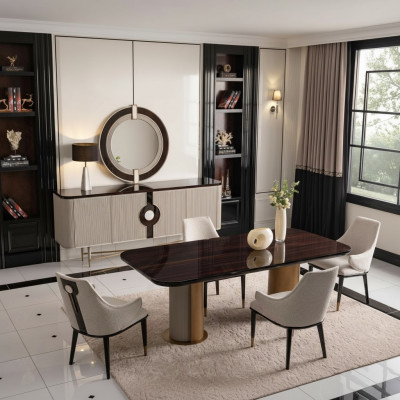 Luxe eetgroep eetkamer eettafel eethoek stoelen Beige hout set 7-delig