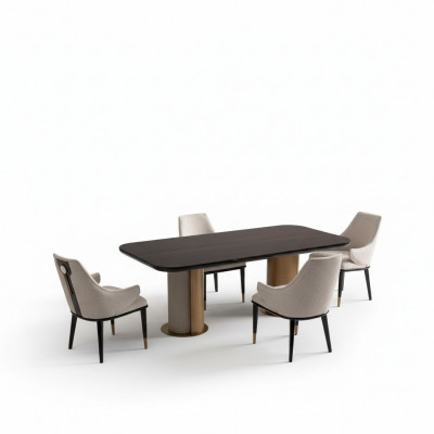 Luxe eetgroep eetkamer eettafel eethoek stoelen Beige hout set 7-delig