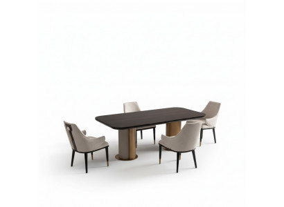 Luxe eetgroep eetkamer eettafel eethoek stoelen Beige hout set 7-delig