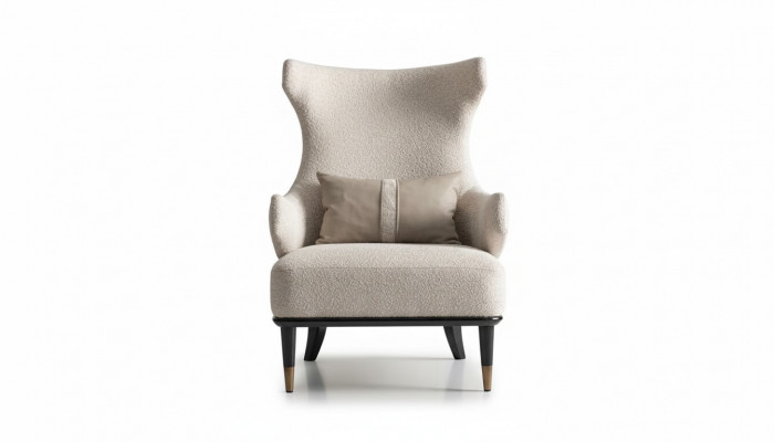 Luxe moderne fauteuil met oren, eenzitter, luxe beige stof, modern woonkamer