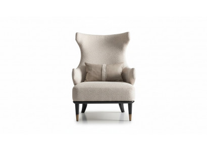 Luxe moderne fauteuil met oren, eenzitter, luxe beige stof, modern woonkamer