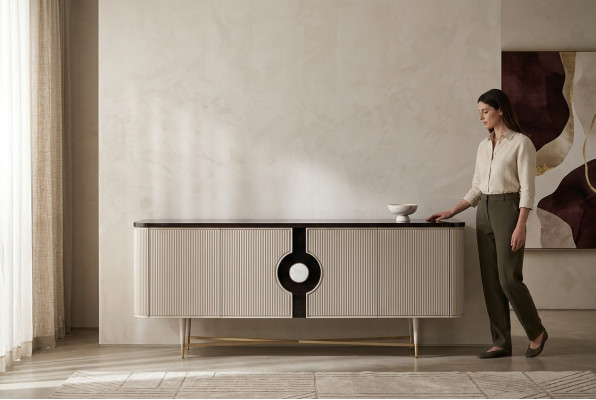 Sideboard Dressoir Kast Commode Houten Houten kast Beige Luxe Ontwerp
