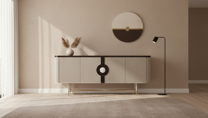 Sideboard Dressoir Kast Commode Houten Houten kast Beige Luxe Ontwerp