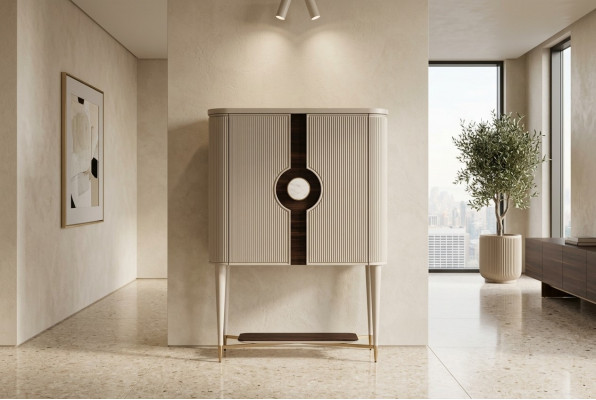 Barschrank Kast Houten kast Houten bar Beige drank Design Flessen