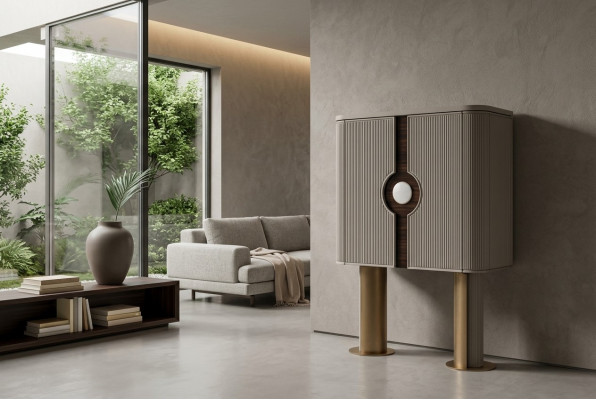 Barschank Drankkast Hout Beige Houten kast Ontwerp Flessenbar