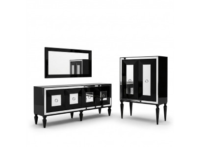 Volledige spiegel barkast zwart hout dressoir kast