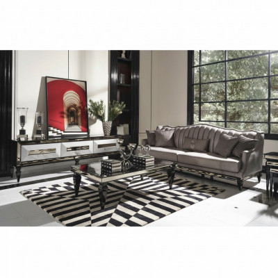 Garnituur 4-zits bankstel stoffen sofa salontafel grijs tv-meubel set 3-delig