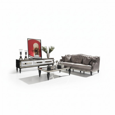 Garnituur 4-zits bankstel stoffen sofa salontafel grijs tv-meubel set 3-delig
