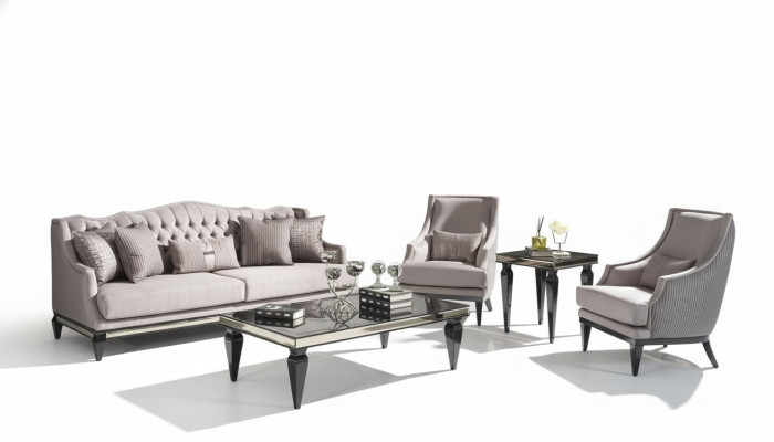 Bankstel bankstel 3 salontafels stoffen bank grijs set van 5 delen driezitter