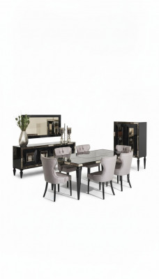 Grote eetkamer eetgroep eetkamer eettafel stoelen 10-delig zwart hout