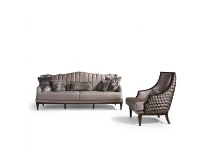 Bankstel Vierzits Fauteuil Stoffen Bank Grijs Bekleding 4-zits Set