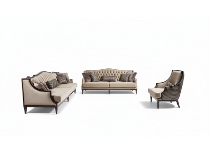 Bankstel Vierzits Driezits Fauteuil Grijs Stoffen bankbekleding Gestoffeerde bank