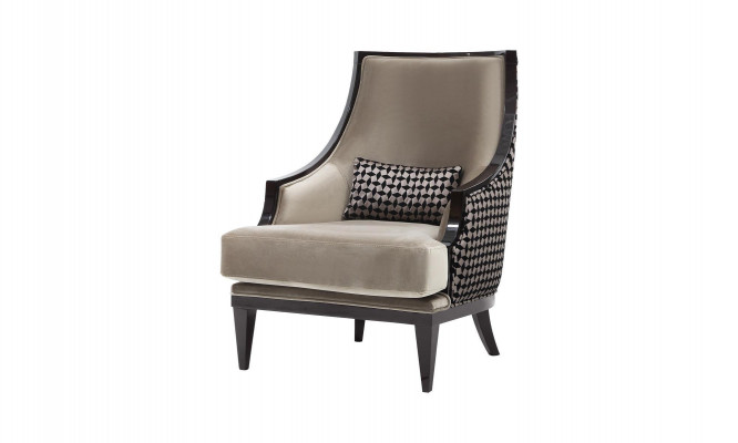 Fauteuil Oorfauteuil Eenzitter Zitter Stof Grijs Woonkamer Klassiek