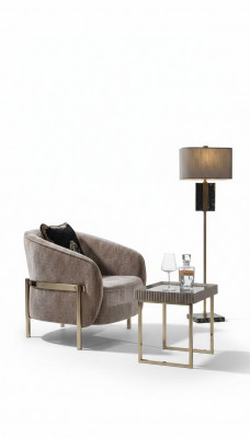 Woonkamer Compleet Fauteuil Bijzettafel Beige Stof Oorfauteuil Set