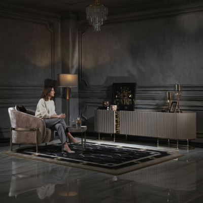 Groep fauteuils Woonkamer Bijzettafel Beige Stof TV-standaard Set van 3 delen