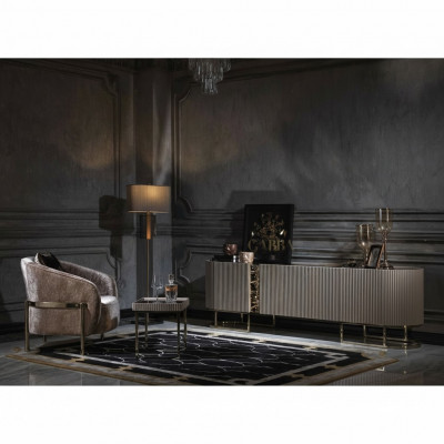 Groep fauteuils Woonkamer Bijzettafel Beige Stof TV-standaard Set van 3 delen