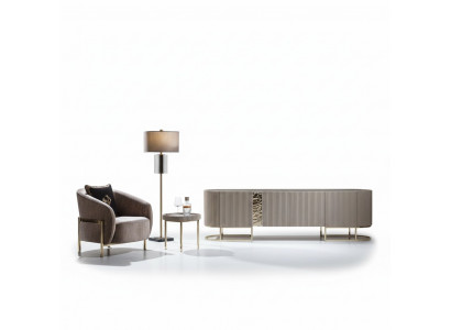 Groep fauteuils Woonkamer Bijzettafel Beige Stof TV-standaard Set van 3 delen